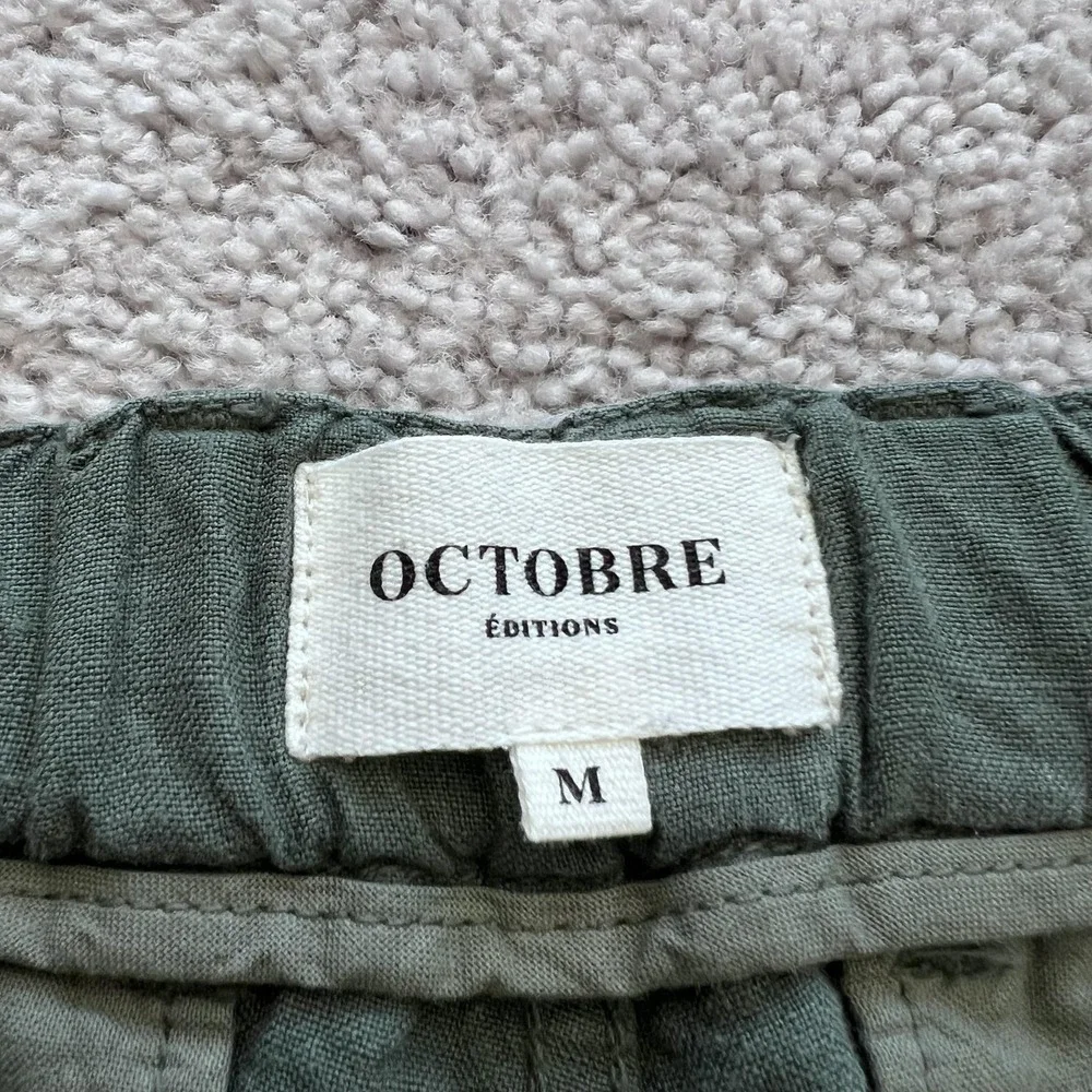 Octobre Editions Pants Mens M Green Linen Chino Elastic Waist Casual Tapered